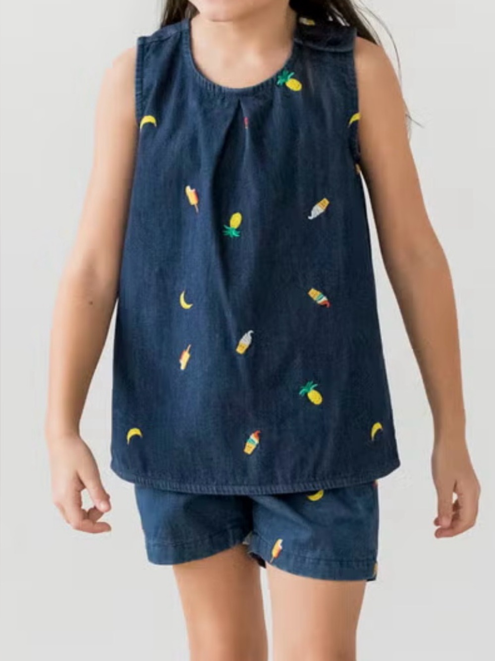 Hanna Anderson Chasing Summer Chambray Popover Tank Top Embroidered Size 5